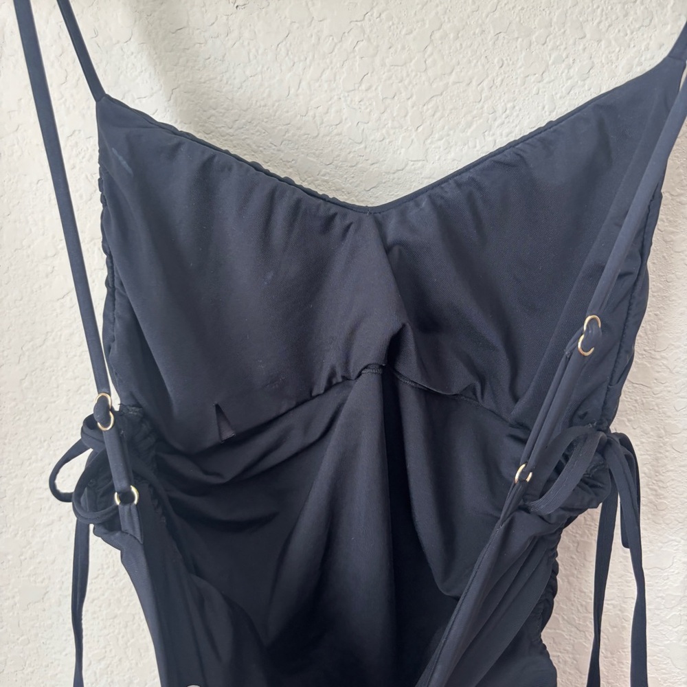 Malai Harper Side Tie Ruched Black One Piece Swimsuit - Picture 8 of 10